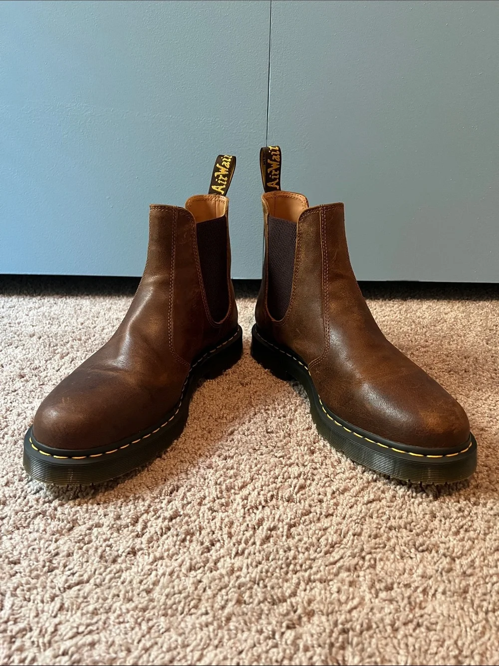Dr. Martens Brown Leather Chelsea Boots with Yellow Stitching